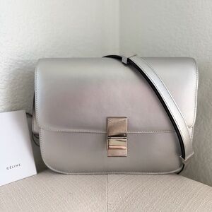 Celine Classic Box Bag Metallic Silver Leather